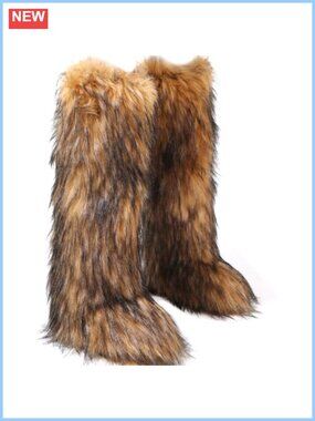 Faux Fur Knee-High Winter Snow Boots Fluffy Furry Warm
